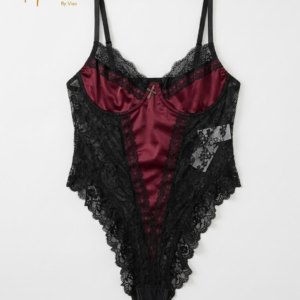 Blusa de mujer body estilo lenceria negro con vino tinto