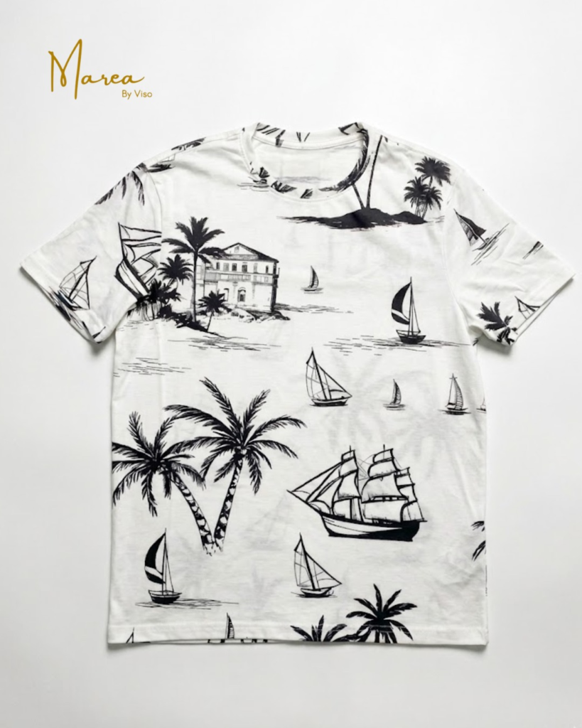Sueter de hombre blanco con dibujos de barcos grises
