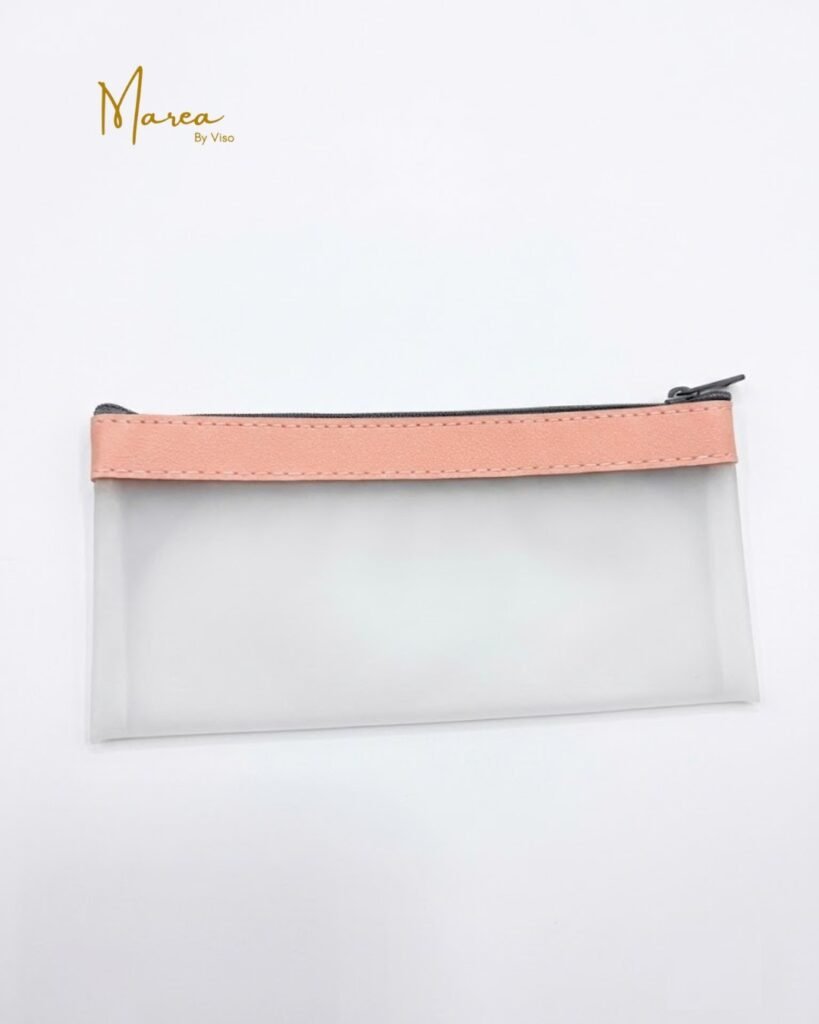 Cosmetiquera de silicona transparente con rosado