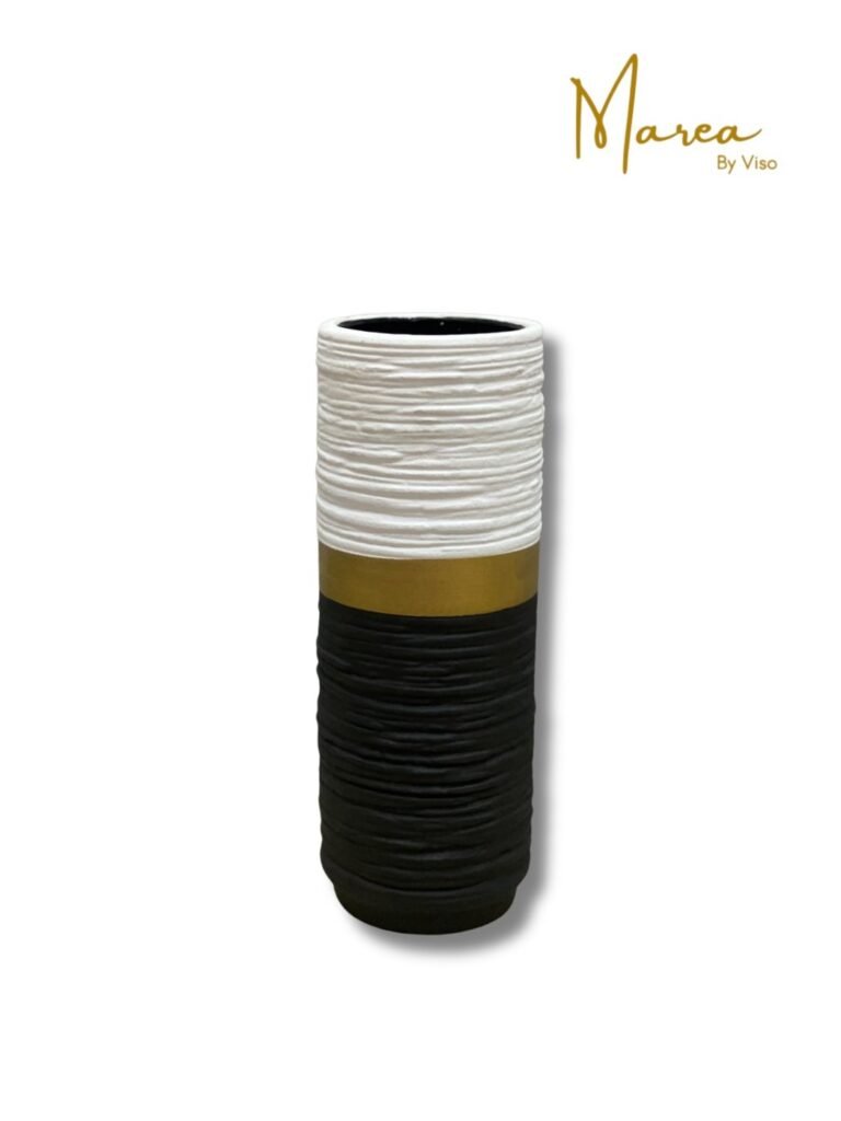 Jarrón negro con blanco y dorado
